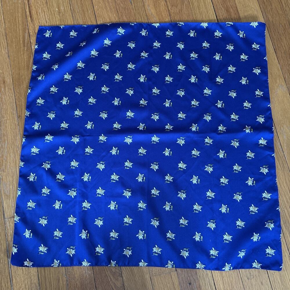 Head Scarf Royal Blue Daisies Square print by Watersilk Made in Italy 23” Boho